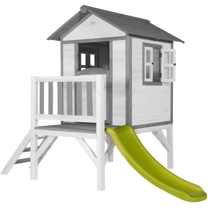AXI Maison Enfant Beach Lodge XL en Blanc avec toboggan en vert clair | Maison de Jeux en bois FFC pour les enfants | Maisonnette
