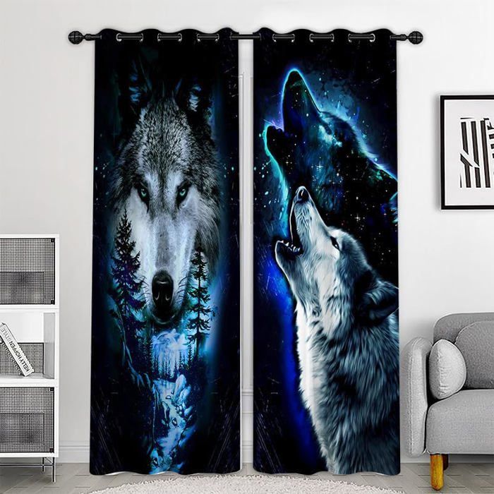 Rideaux étoiles Fluorescents HonunGron - 2 Panneaux 160x132cm - Occultants Avec œillets - Décoration Chambre Enfant