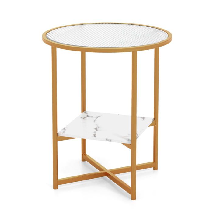 table d appoint ronde bout de canape en verre trempe ondule cadre en metal etagere en faux marbre petite table basse sal