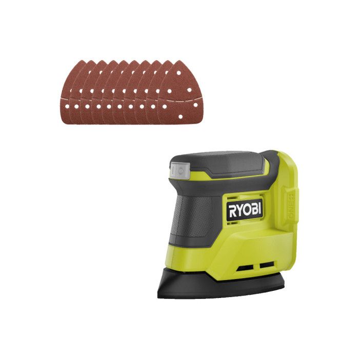 Pack RYOBI Ponceuse triangulaire RPS18 0 18V One+ sans batterie ni chargeur Lot de 10 feuille abrasive SCS10A Grain 60 8