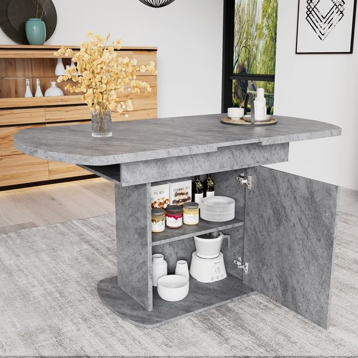 Table de Salle à Manger Ovale ExtensibleTable à Manger avec Espace de RangementMultifonctionnelle110/130x70x75cm