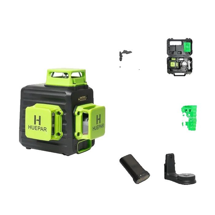 Niveau laser vert 4 x 360°, IP54, portée de travail 25 m, avec