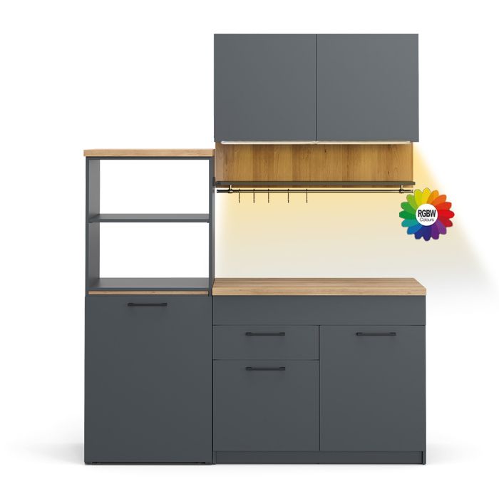 Cuisine Egbert 160cm avec table extensible avec bande LED Anthracite/Chêne de force doré Vicco 51937