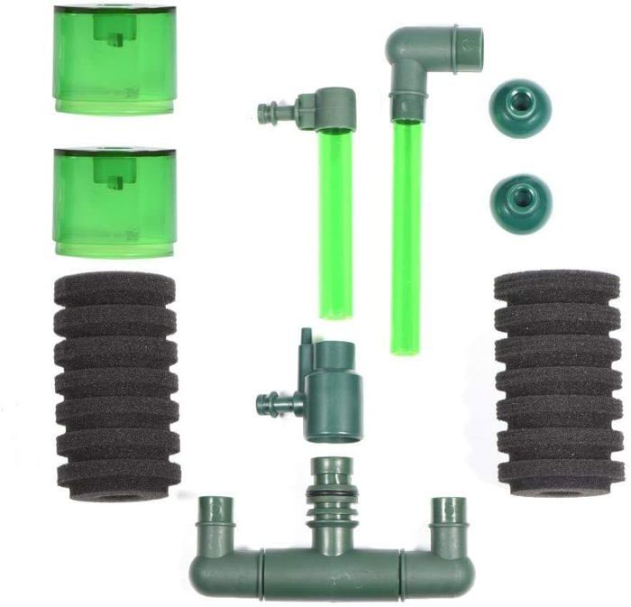 Pompe à air pour aquarium à double tête avec filtre en éponge biochimique super bio avec ventouse pour équipement d'aquarium (QS-20