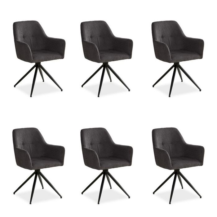 Chaise rembourrée Velours côtelé gris Lot de 6 pivotant avec accoudoirs Cuisine Salle à manger Bureau Chaise rembourrée Velours côtelé gris Lot de 6 pivotant avec accoudoirs Cuisine Salle à manger Bureau