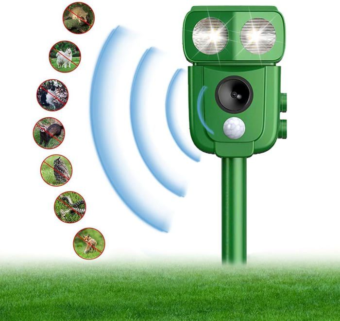 Répulsif Ultrason Solaire Chat & Chiens – 120 DB Avec Détecteur Mouvement 10 M, Étanché IP44 Pour Jardin, Cour, Anti-Renards Oiseaux Rongeurs