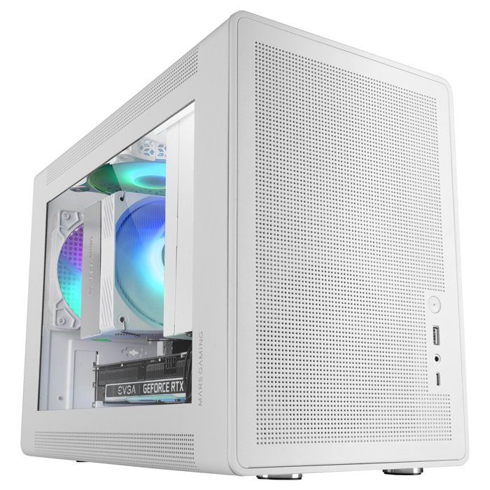 Mars Gaming MC-XPS Boîtier MicroATX Gaming Ultra-Compact Verre Trempé + Mesh Ventilateur FRGB 120mm Blanc