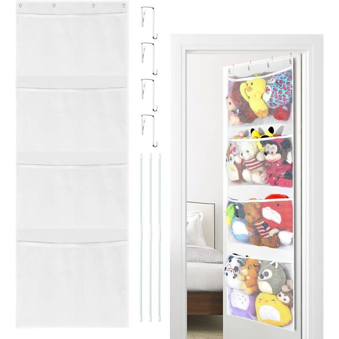 Filet De Rangement Suspendu Pour Peluches - Pliable, Noir, Pour Porte Ou Mur, Chambre Enfant, Jouets