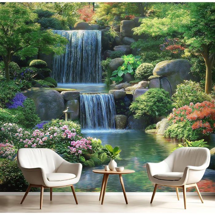 Papier Peint 3D, 350x256cm Panoramique Étang Cascade Tapisserie ...