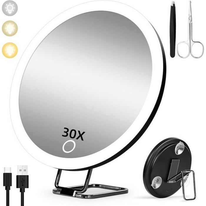 Kasimir Miroir Grossissant LED 10X - Miroir Maquillage Portable Pliable Avec Éclairage Tactile Batteur électrique Kasimir Miroir Grossissant LED 10X - Miroir Maquillage Portable Pliable Avec Éclairage Tactile Batteur électrique