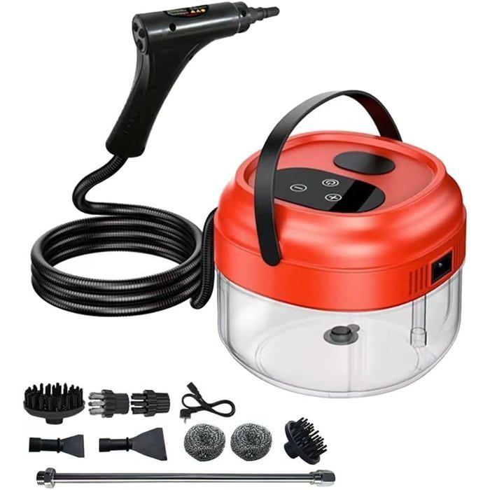 Nettoyeur Vapeur Portatif - KZQ - 1800W - 17L - 6 Réglages - Rouge - Kzq