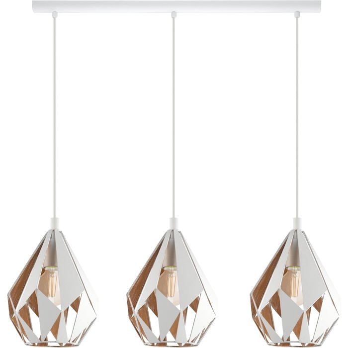 Suspension luminaire Eglo Carlton 1 à 3 lampes vintage rétro en acier blanc doré