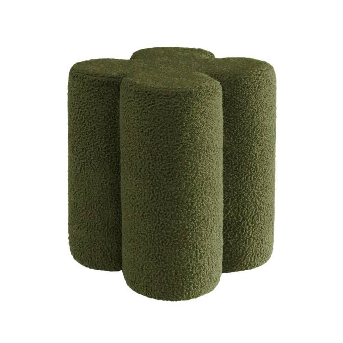 Pouf tabouret trèfle bouclette kaki Ø38 x H 40cm - Clover