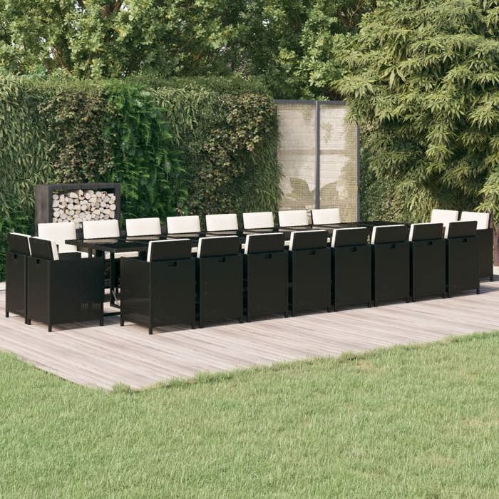Ensemble à manger de jardin en résine tressée - vidaXL - 21 pièces - Coussins noir - Résine tressée - 443x107x74 cm