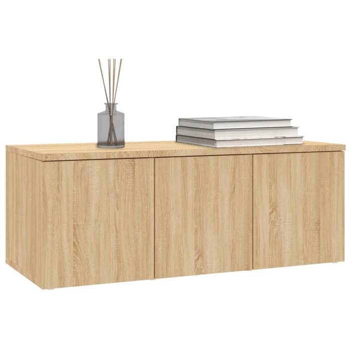 Meuble TV chêne sonoma - WIENS - 80x34x30 cm - Bois dingénierie - 3 tiroirs - Facile à nettoyer - À poser au sol
