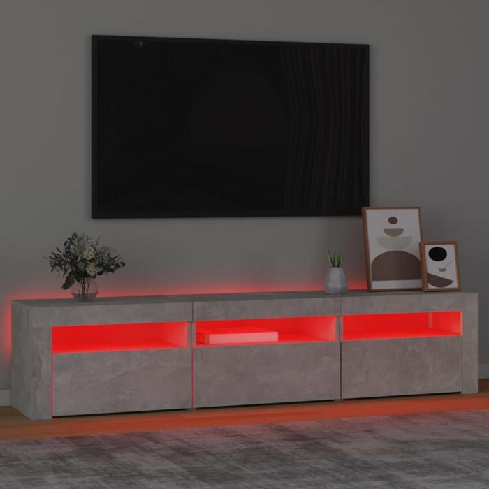 NEUF Armoire TV - Gris - Meuble TV - TABLE TV - avec lumières LED - Gris béton 180x35x40 cm - TT2924