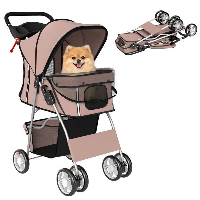 Poussette buggy pliable animaux - PawHut - porte-gobelet panier de rangement inclus roues avec frein - tissu 600D Oxford acier café Poussette buggy pliable animaux - PawHut - porte-gobelet panier de rangement inclus roues avec frein - tissu 600D Oxford acier café