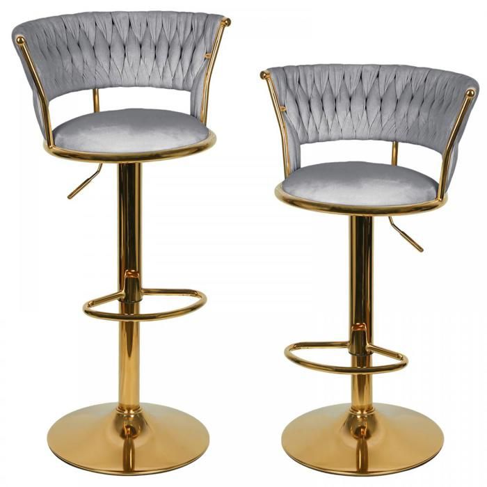 KEDIA Lot de 2 Tabourets de Cuisine Gris Hauteur Réglable Chaises de Bar Cadre Pivotant en or avec Repose-pieds avec Dossier
