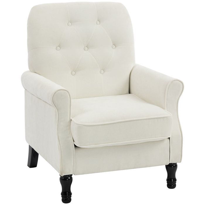 Fauteuil de salon - HOMCOM - assise rembourrée épaisse coussin à ressorts - tissu en lin - 69x75x90cm - crème