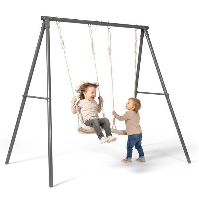 Balançoire Double de Jardin HyperMotion pour Enfants avec Sièges Réglables et Structure Acier