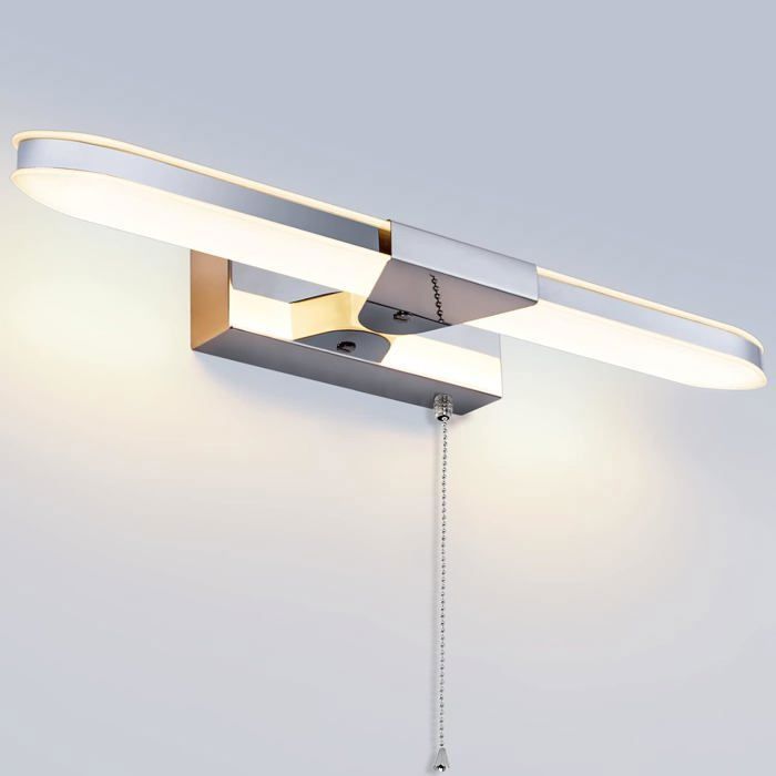 Lampe miroir LED salle bain 40CM 8W 3000K 920LM IP44 acrylique avec interrupteur tirette