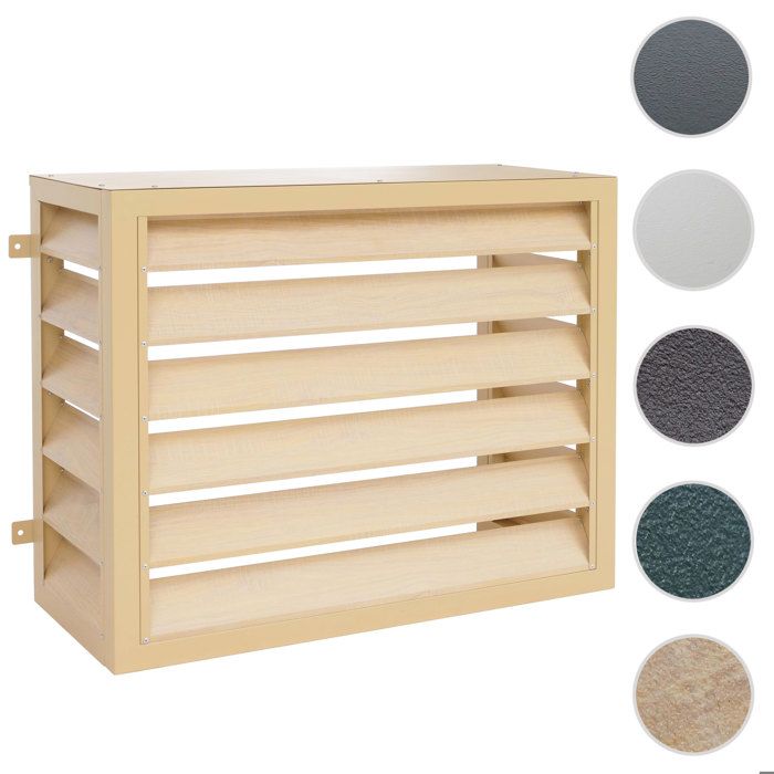 Cache pour climatiseur/échangeur thermique HWC-O43 cache pour grille de protection métal 73 x 97 x 38 cm ~ aspect chêne