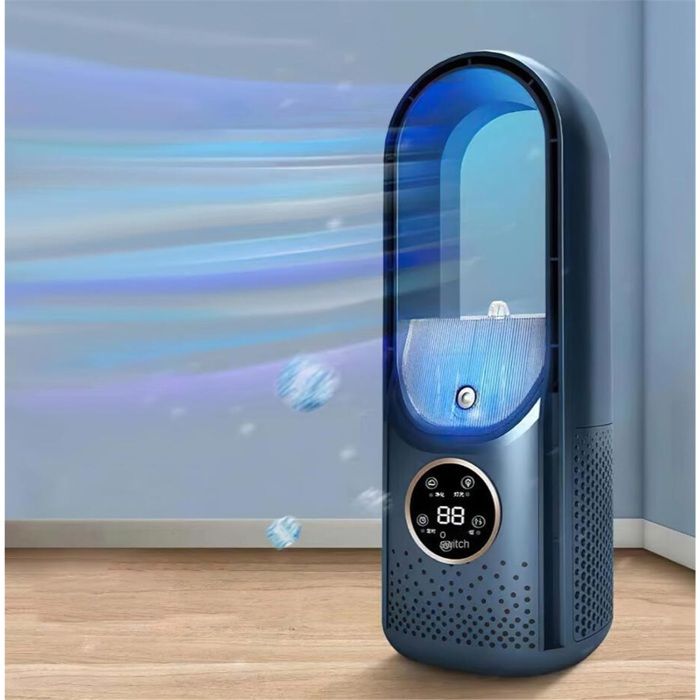 Ventilateur Sans PalesVentilateur Silencieux Portable pour chambreBureausalon6 Vitesses de RéglageHumidificationBleu