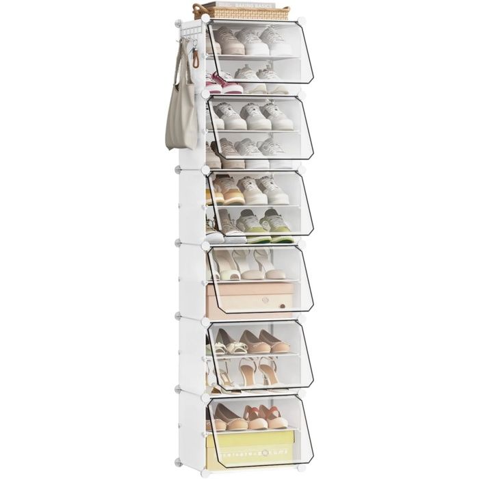 WOLTU Meuble à Chaussures,Boîte à Chaussures Empilable,12 compartiments,gain de place pour Entrée、Chambre、Studio,Blanc WOLTU Meuble à Chaussures,Boîte à Chaussures Empilable,12 compartiments,gain de place pour Entrée、Chambre、Studio,Blanc