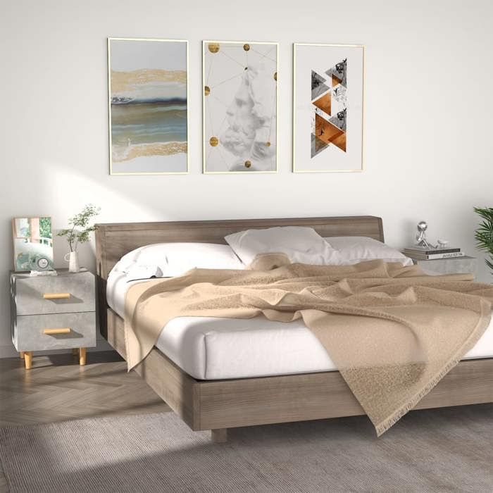 Lot de 2 Tables de chevet - vidaXL - bois dingénierie et bois deucalyptus massif - gris béton - 40 x 35 x 47 5 cm - 2 tiroirs@gax6