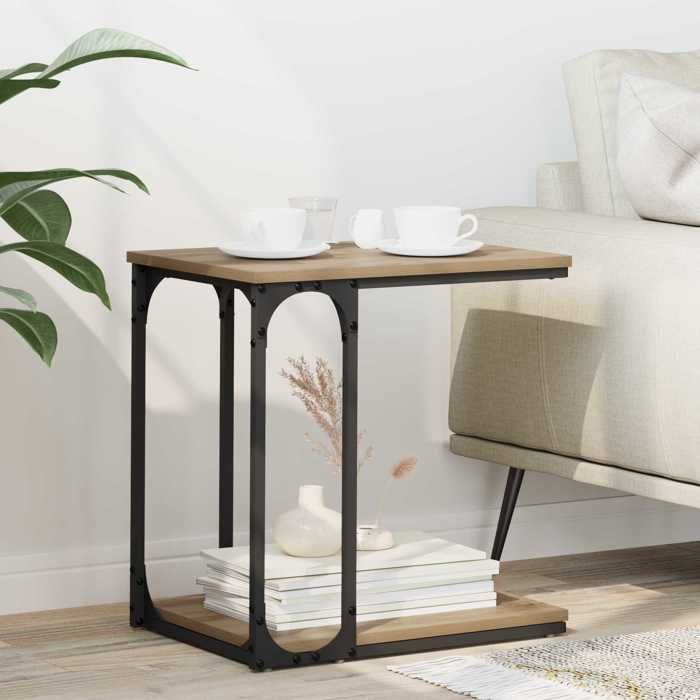 vidaXL Table d’Appoint Chêne Artisanal 50 x 35 x 52 cm en bois d’ingénierie avec Cadre en Acier
