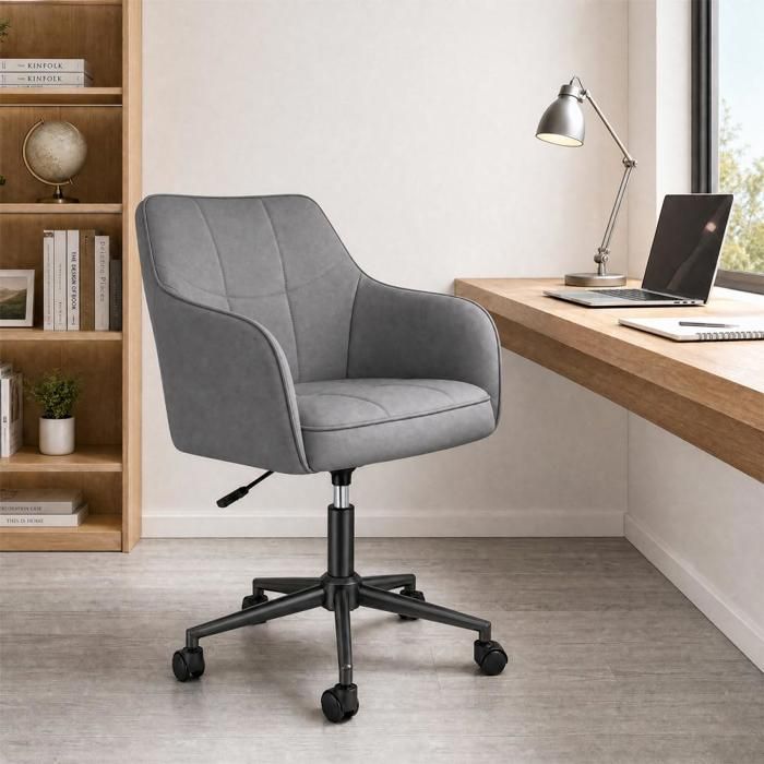 YIPEEMA. 1 X CHAISE RÉGLABLE EN HAUTEUR SIÈGE EN CUIR PU ADAPTÉE AUX CHAMBRES BUREAUX ET SALONS 49*45*83-95CM GRIS