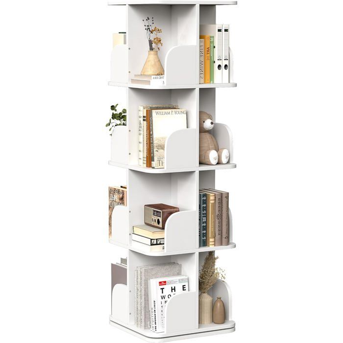 Bibliothèque Pivotante À 4 Niveaux Indépendante Moderne En Bois Peu Encombrante Pour Salon Bureau Et Chambre DEnfant 40X40X[CA78]