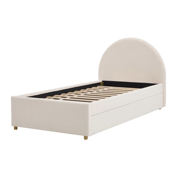 Lit avec tiroir gigogne 90 x 190 cm – Tissu bouclette – Crème – LIRIMO