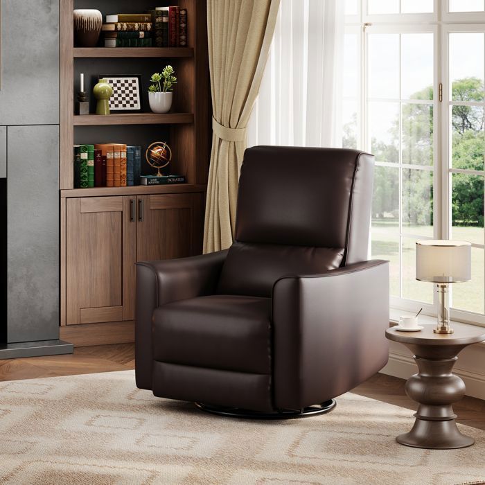 Fauteuil ergonomique pivotant basculant simili-cuir PU dossier haut soutien lombaire salon et chambre marron