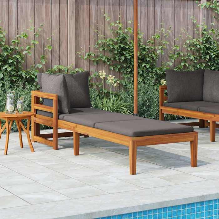 Gris Chaise longue avec 1 accoudoir Gris foncé Bois dacacia solide - Siège de balcon LV62215