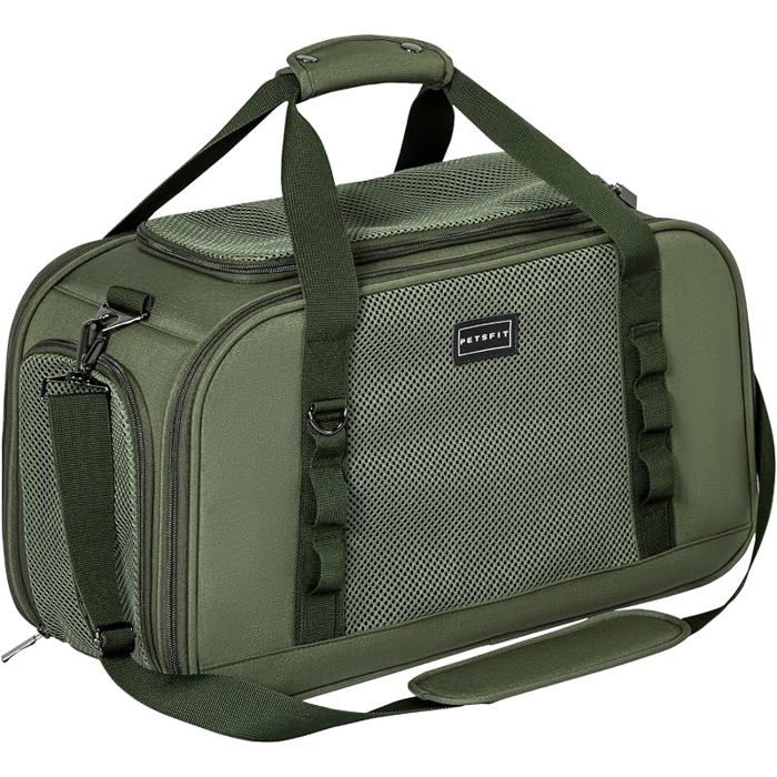 Sac de Transport pour Chat et Chien Pliable et Stable Caisse de Transport Avion Cabine L 49 x l 23 x H 28 cm Olive OLIVE VERTE SAC