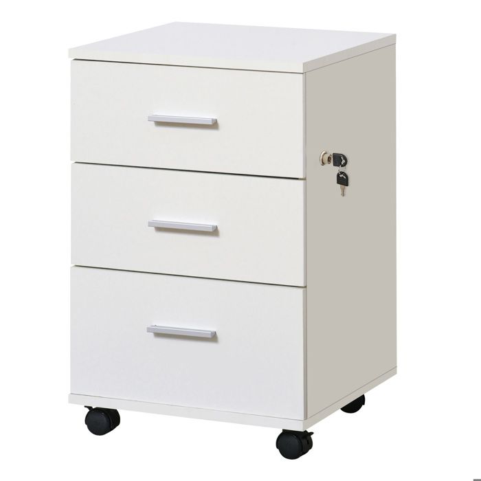 Caisson de bureau - Meuble de classement - 3 tiroirs - Serrure - Blanc - Montage requis - Dimensions 40 x 40 x 615 cm - ZENLINKJH