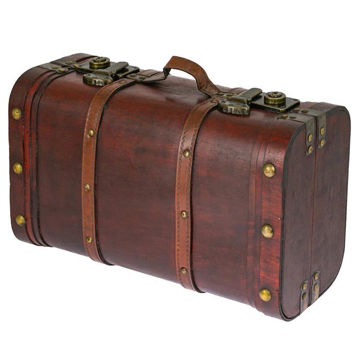 Malle décorative vintage en bois - coffre au trésor avec fermetures à loquet rangement 40 x 23 5 x 16 5 cm marron