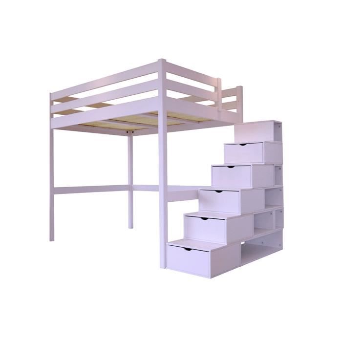 Lit Mezzanine Sylvia Avec Escalier Cube Bois Couleur Violet