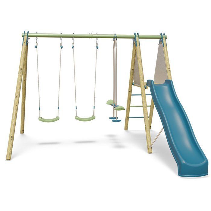 Balançoire ALEO BY TRIGANO OPTIMA 2 en bois et métal avec toboggan et Neuf - vue 2