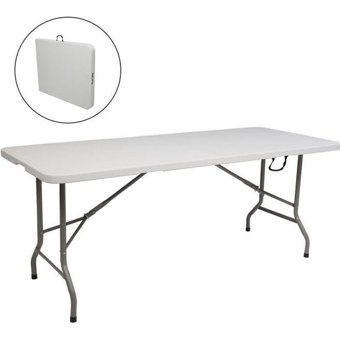 table de jardin pliante - rectangulaire - (183 x 76 x 74) cm - blanc