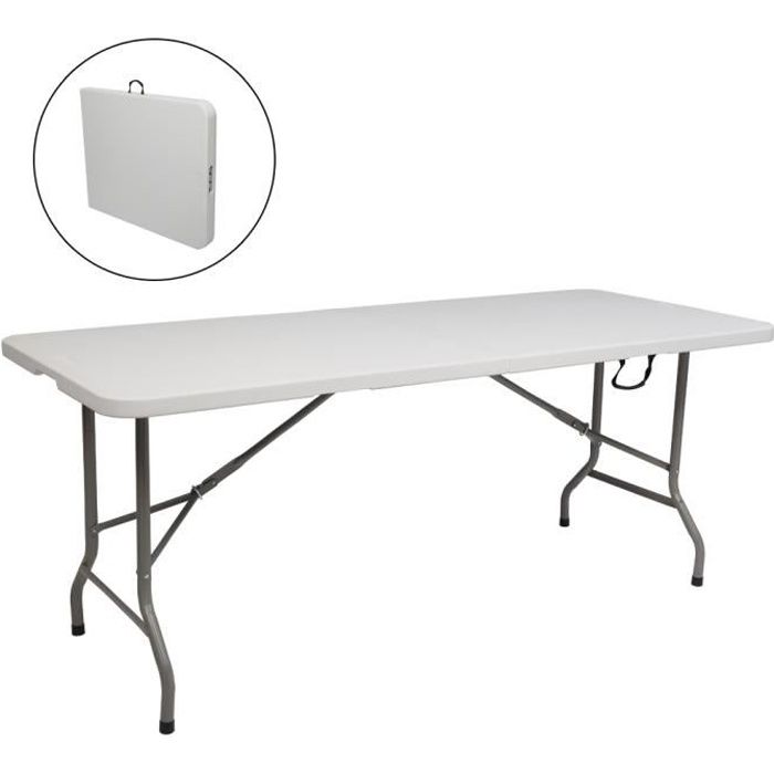 Table de jardin pliante - Rectangulaire - (183 x 76 x 74) cm - Blanc