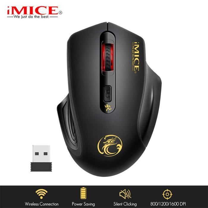 Souris Sans Fil 2.4GHz Optique Ergonomique Souris Gamer avec Nano Récepteur USB 3 DPI Réglable 800-1600 4 Boutons Silencieuse