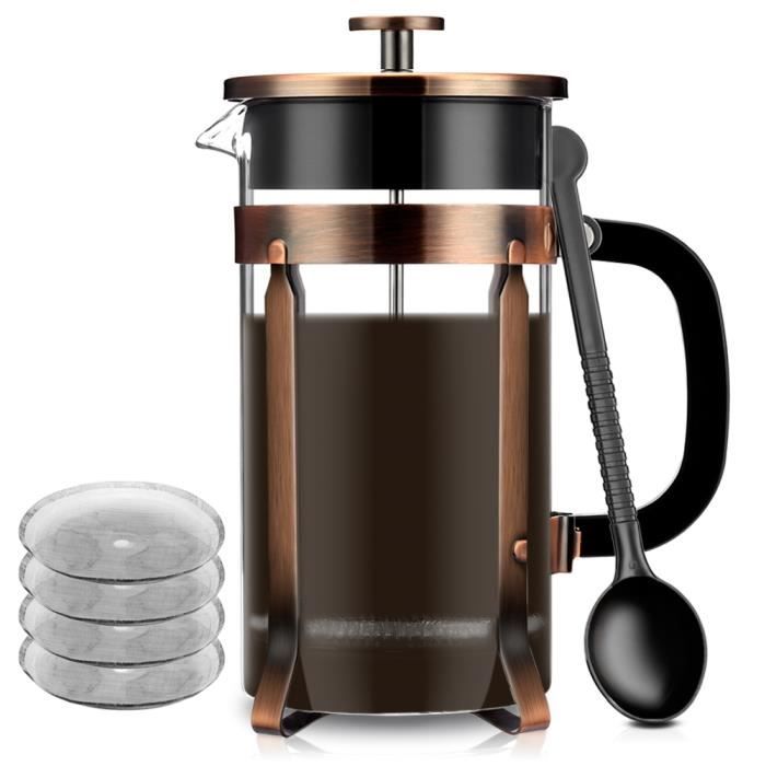 Cafetière et Théière à Piston French Press Portable 1000ml TCM D04D 4 Ecrans Filtrants