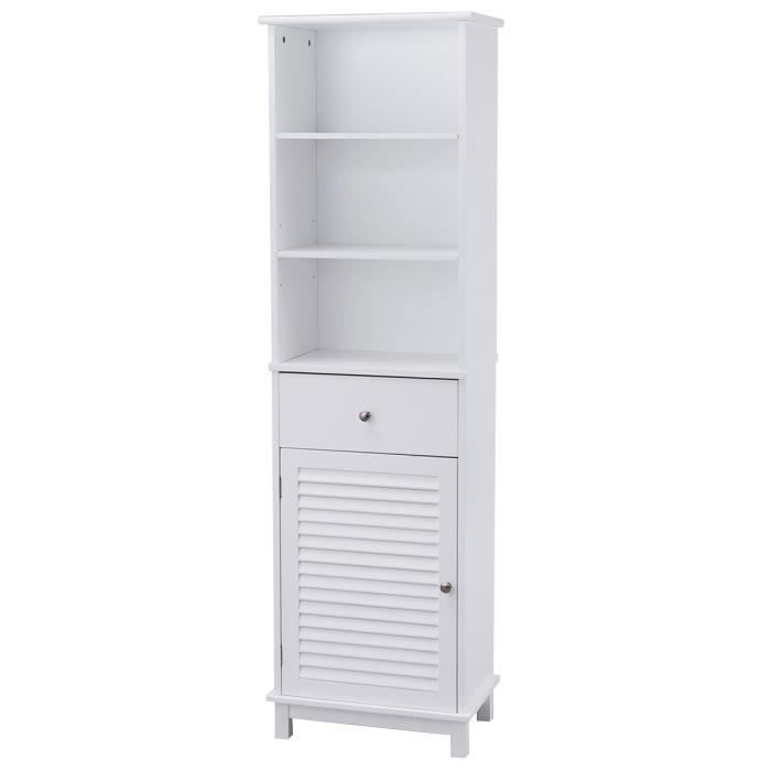 Armoire De Salle De Bain Haute Meuble Colonne En Mdf 1 Tiroir Et