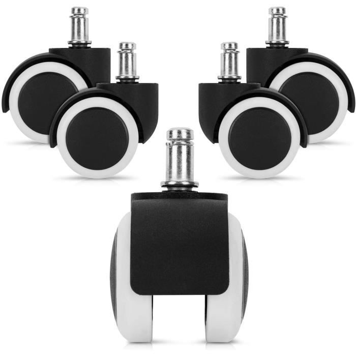 KKTONER 5X Roulettes pour sol dur Roulettes de chaise pivotantes 11mm/50 mm Ensemble de rouleau pour chaise de bureau noir 