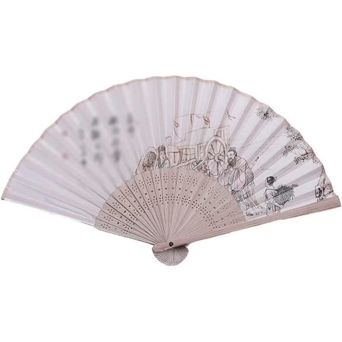 Éventail Chinois En Soie Pliable - Décoration Murale Ou Accessoire Rafraîchissant Avec Boîte Cadeau (Beige)