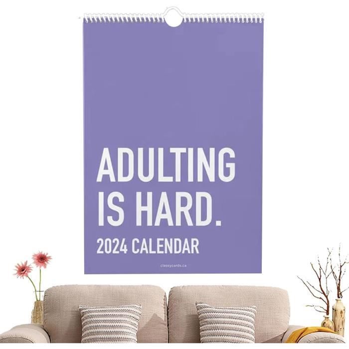 Calendrier 2024 Adulting Is Hard - Calendrier Mural Mensuel Inspirant 2024, Grille Quotidienne 
