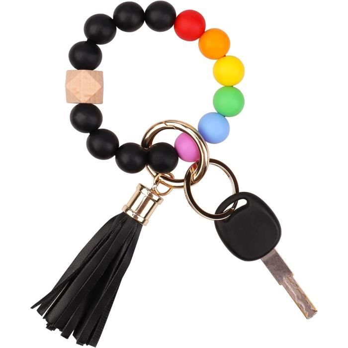 Porte-Clés Bracelet CHUQING Pour Femme - Style Pompon - Perles Et Silicone