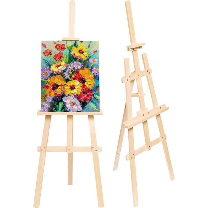 Chevalet En Bois Classique Acan - Hauteur 120 Cm Réglable, 3 Pieds Stables - Pour Toiles Peinture à L'Huile, Acrylique